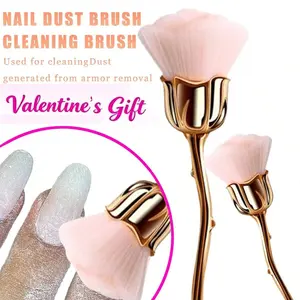 1Pc Nail Art Dust Brush Pink Rose-Shaped Design Cleaner Brush For Nails Makeup,Valentine's Day gift， Powder,Blush,Cleaning&Trimming Multi-Functional Rose Flower Nail Brush,Nail Dust Cleaner,Powder,Blush, Makeup Brush For Travel,Map brush,Valentine's Day