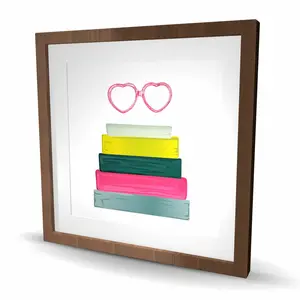 212 MAIN Framed Whimsical Heart Shape Glass Wall Artwork - 24x24 in. Matted Book-Framed Print, Ready-to-Hang Decoration, Ideal for Bedroom Home Decor Gifting