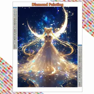 Sailor Moon Princess Serenity Moonlit 5D Diamond Painting Kit - Sparkle Rhinestone Mosaic Art, Magical Anime Girl with Glowing Golden Hair & Crescent Moon, DIY Wall Decor for Bedroom & Anime Fans