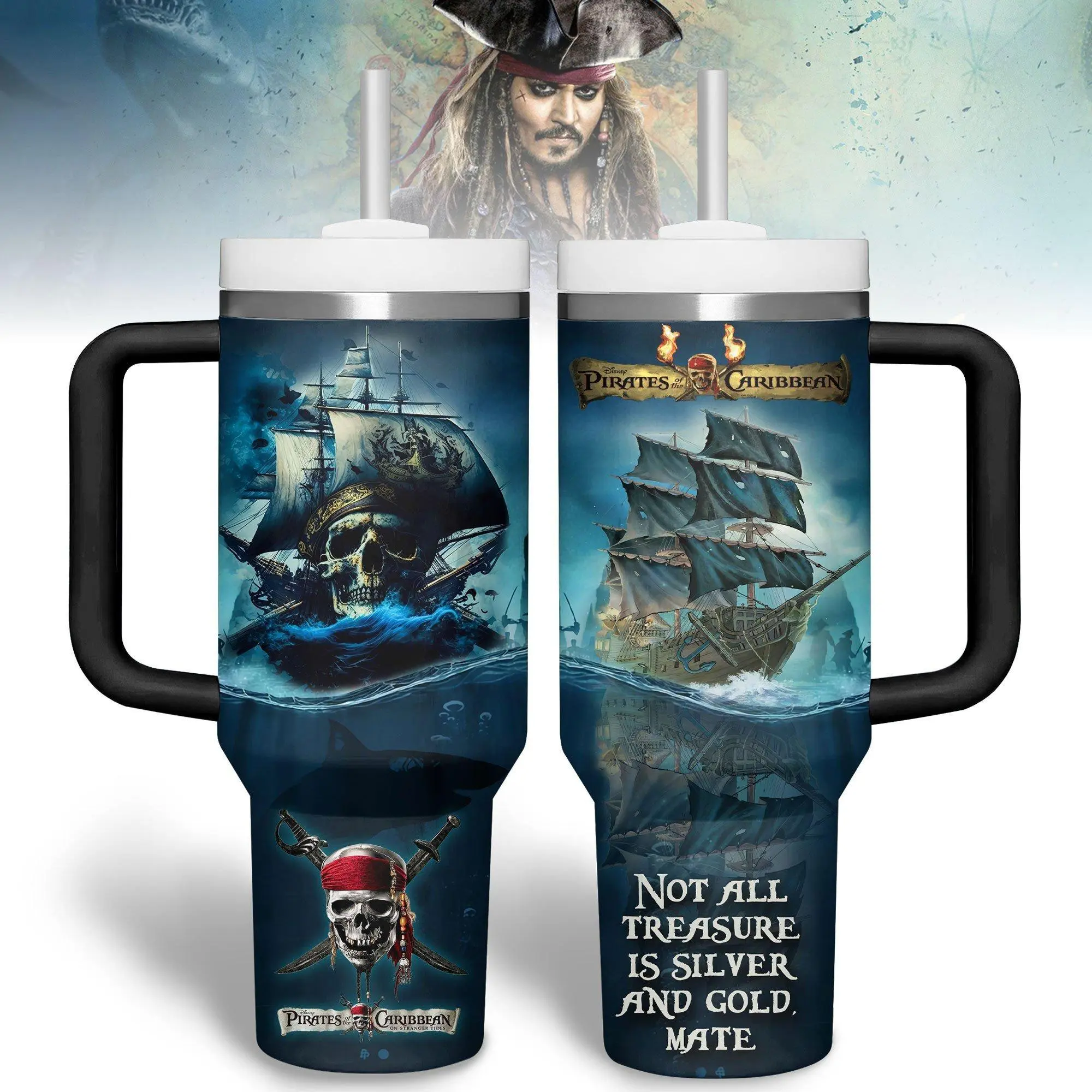 Pirates of the Caribbean Hotel 20oz - 40oz Tumbler Stainless Steel with Straw, Double Wall Insulated, With Handle – Epic Movies Series Design, Perfect Gift for Fans