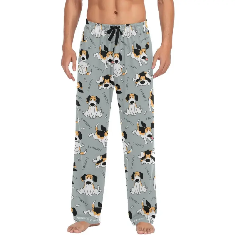 Beagle Woof Dog Mens Pajama Pants Animal Puppy Pug Lounge Bottoms Soft Sleep Pants L