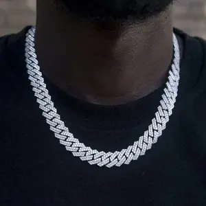 GLD Diamond Prong Link Chain in White Gold - 12mm