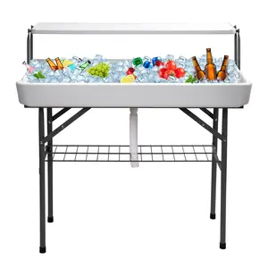 4ft Folding Party Cooler Table with Drain, Skirt & Storage Shelf – Multi-Use Ice Table for Events & Entertaining