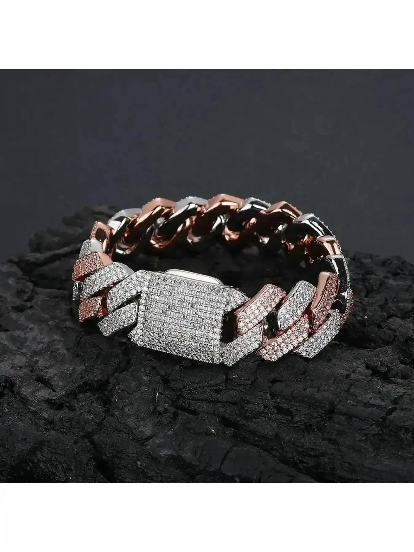 20mm Rose Gold With Silver Plated Cuban Link Chain Hip Hop Iced Out Diamond Encrusted Exquisite Trendy Bracelet Necklace Fine Jewelry for Men Women
