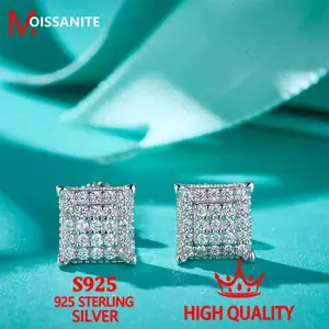 1 pair of 925 sterling silver 1/2 carat moissanite square 4-claw stud earrings, suitable for birthdays, anniversaries and weddings, with exquisite gift box.