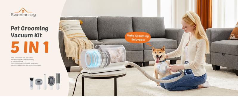 Professional Pet Grooming Vacuum Kit with Cordless Low Noise Dog Clippers and 5 Groomer Tools for Cats and Dogs pet grooming