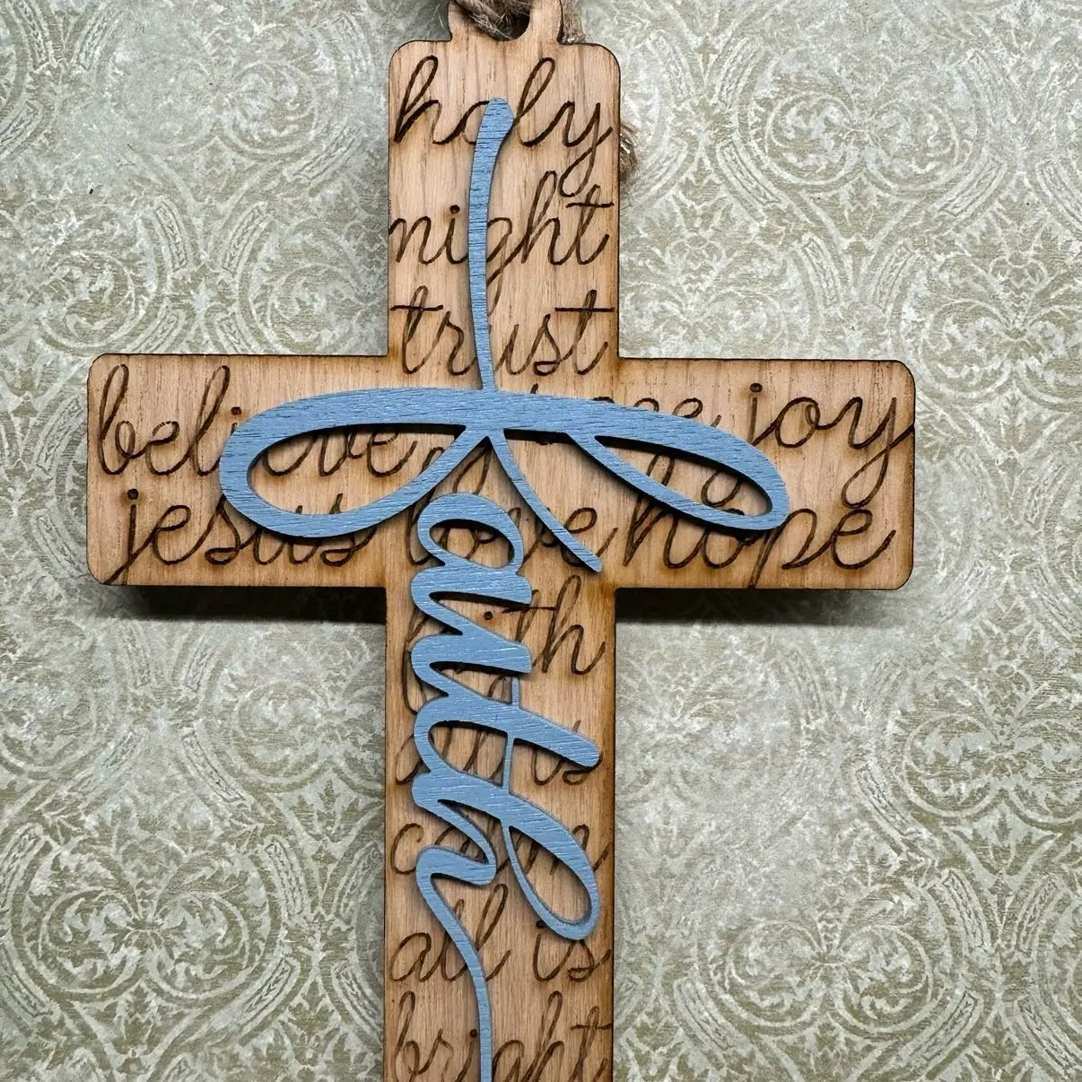 Wooden Cross Christmas Ornament - Sky Blue