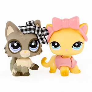 2 Pack Bow Decor Kitten Mini Figurines, Hand Painted Big Eye Kitty Collectible Figures, Small Vinyl Cat Doll Playset, Pretend Play Pet Toy, Birthday Party Gift for Kids Ages 4+