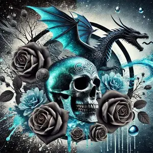 Skull & Dragon & Rose Pattern DIY Diamond Arts Colorful Painting Kit without Frame, DIY 5D Diamond Arts Colorful Painting Kit, Wall Art Decor for Home, Handicraft, Diamond Painting Kits