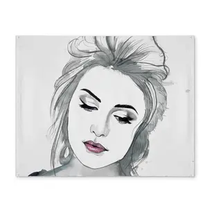 360 stand Rectangular White Placemat (14x18 in) - Aesthetic Stylish Tableware with Watercolor Woman Motif & Bohemian Vibe