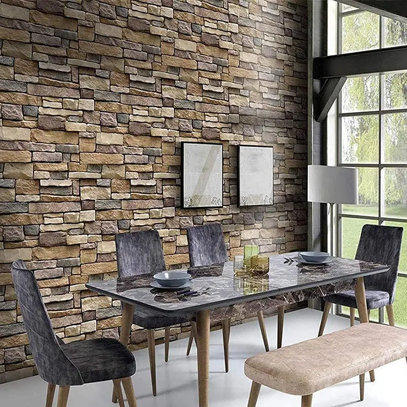 2/3 roll retro earth brick pattern, 3D self-adhesive Decorative wallpaper, DIY photo and live broadcast background wall, decoration for family living rooms and dormitories