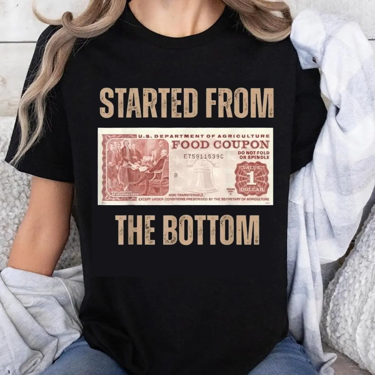 100% Cotton Started From The Bottom Food Coupon T-Shirt Humor Graphic Tee For Men Women Unisex Casual Shirt Funny Statement Top