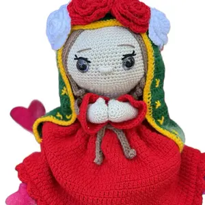 Virgin Mary Ramo Handcrafted Figure with Red and Green Accents and Floral Detailing Religious
