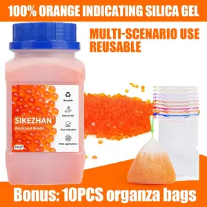 SIKEZHAN 18OZ Indicating Silica Gel Desiccant Beads Reusable Humidity Indicator Orange to Dark Green Moisture Absorber with  Gift Bags for Electronics Closet Shoes Storage Professional Dehumidifier Tool