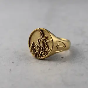 Gold Saint Michael Signet Ring