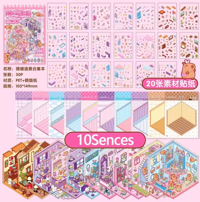 Teddy Bear Miniature Scene Sticker Book 3D Landscape DIY Scrapbook Kids 20pcs