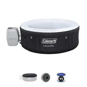 Bestway Coleman Miami AirJet Inflatable Hot Tub with EnergySense Cover, Black Round Bestway Coleman Miami AirJet Inflatable Hot Tub with EnergySense Cover, Black Round