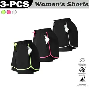 These women's summer casual sports shorts feature a two-piece layered design, making them ideal for running and everyday workouts.