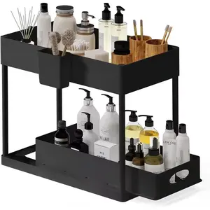 2-Tier Black Sliding under Sink Organizer Storage Cabinet Basket Drawer EATEX