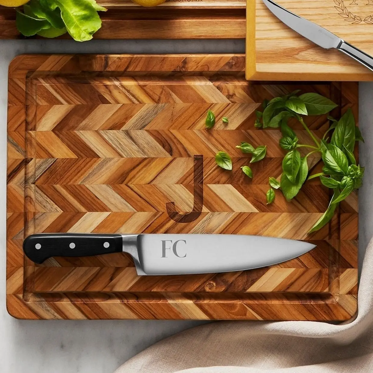 Williams Sonoma Herringbone Cutting & Carving Board, Teak