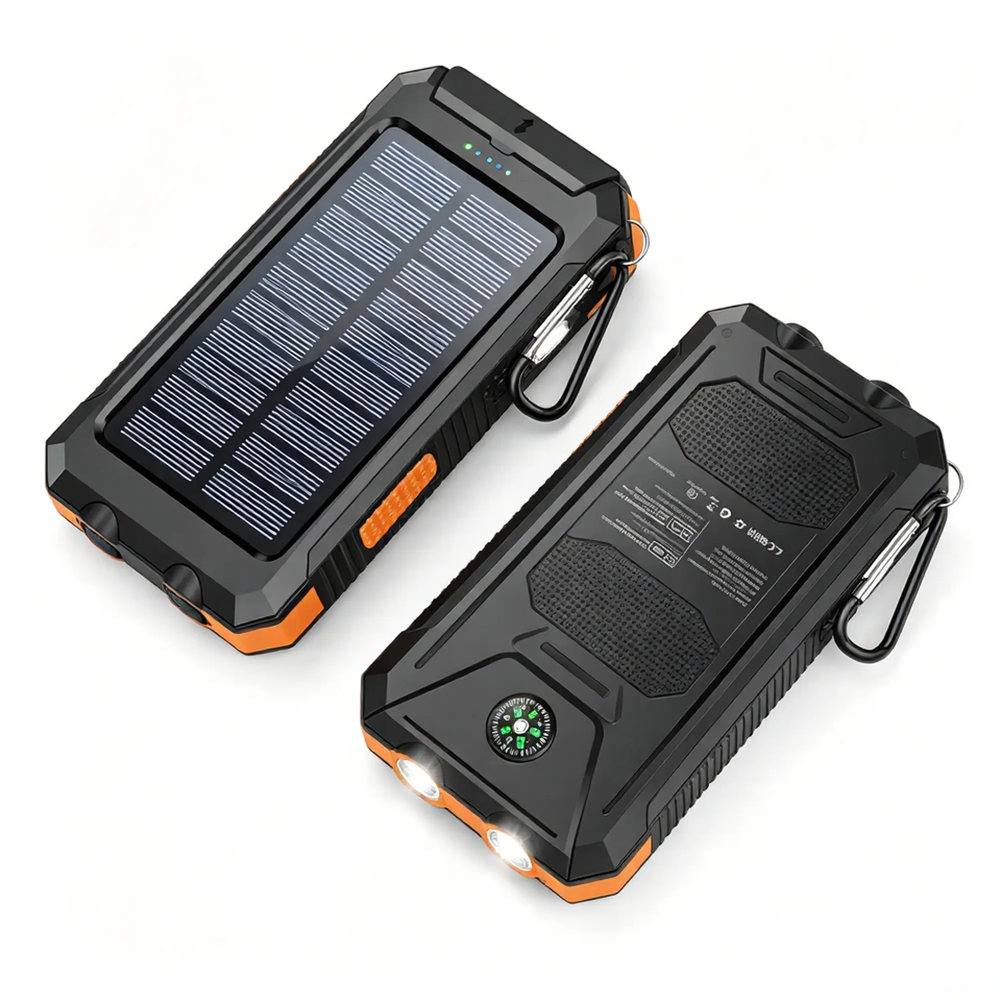 10000mAh Solar Power Bank, Fast Charging Portable Charger with Dual USB, LED Flashlight & Compass, IP65 Waterproof Outdoor Backup Charger