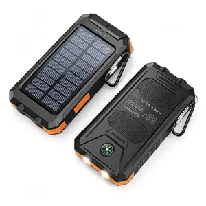 10000mAh Solar Power Bank, Fast Charging Portable Charger with Dual USB, LED Flashlight & Compass, IP65 Waterproof Outdoor Backup Charger