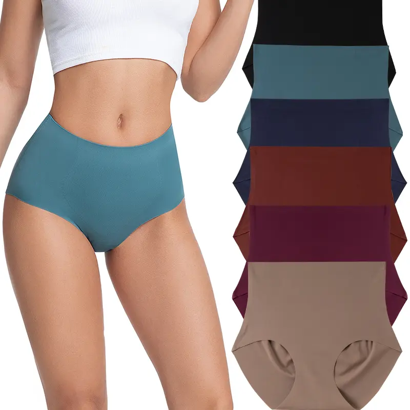 Women's High-Waist Seamless Panties, 4/6/8/10 Pack Options with Tummy Control, No-Show Anti-Chafing, Breathable Cotton Crotch, 4 Pack Multi-Size High-Rise Seamless Cotton Briefs, High Waist Cotton Briefs