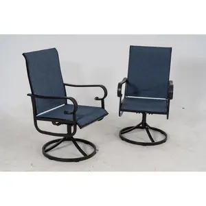 Patio 360°Swivel Chairs Set of 2，Outdoor Rocking Dining Chairs with All-Weather Textilene Fabric, Deck Rocker Seat with High Back, Navy Blue
