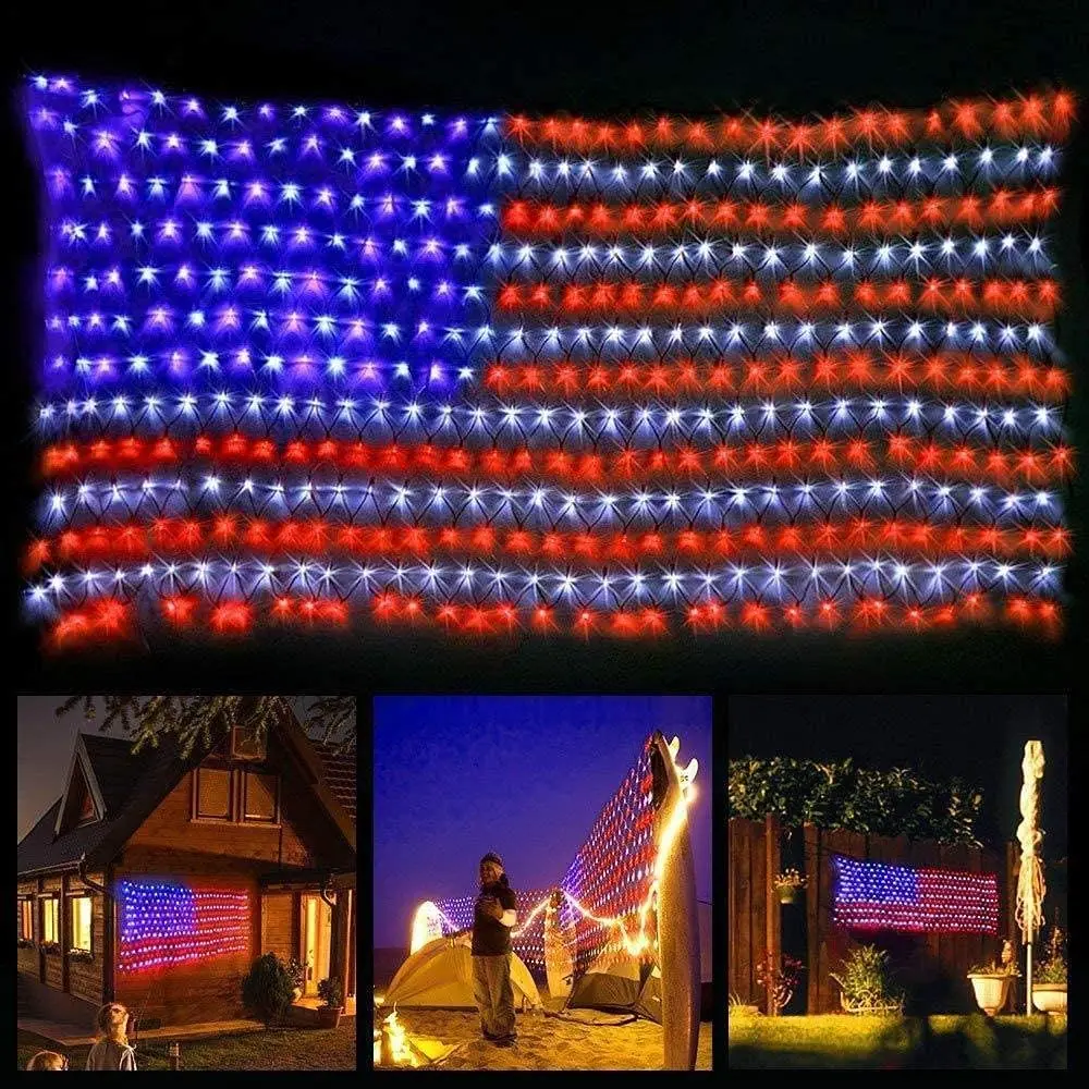BZPCF American Flag Net Light, 420 LED String Lights, Fourth Of July Decorations, Memorial Day Decorations, For Independence Day, National Day, Christmas Day, New Year's Party, Garden, Yard Decorations Outside, (Plug In Power)