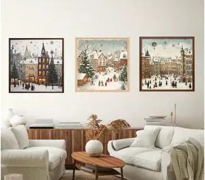 ARAWARA 3PCS 18X18In Winter Painting Wall Art, Vintage Wall Mural,Peel and Stick Wall Decoration Decals