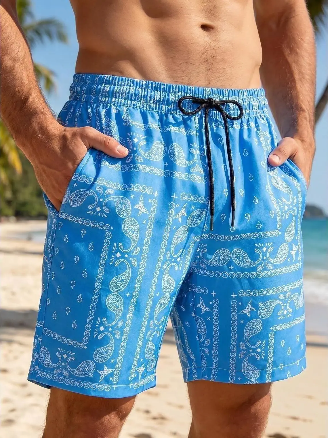 Lightweight Breathable Men Paisley Printed Board Shorts Adjustable Drawstring Elastic Waist Comfort Casual Beach Swimming Shorts Summer Outdoor Vacation Walking Shorts Multi Color Options