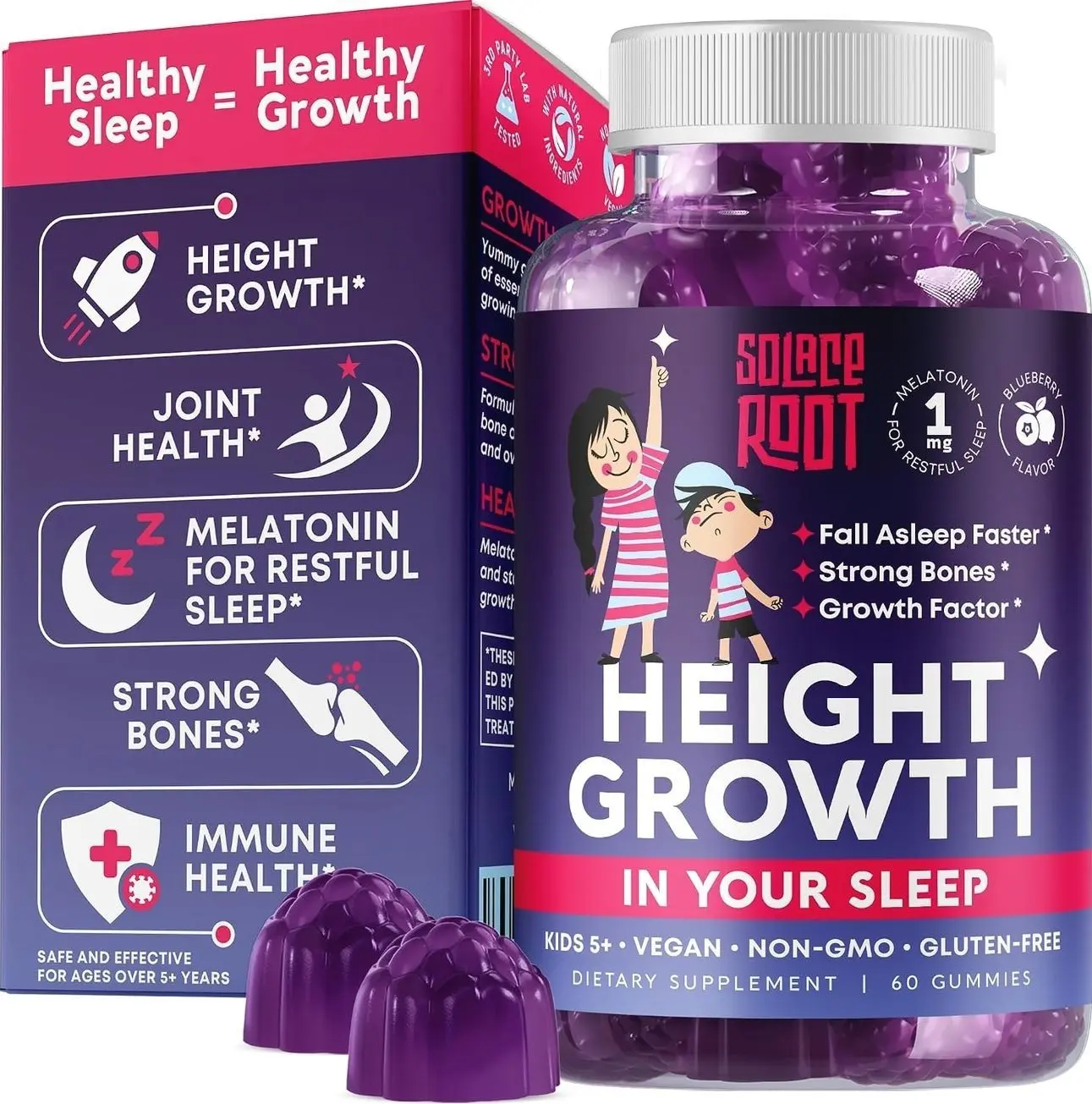Height Growth Gummies with Melatonin for Kids & Teens - Ashwagandha for Kids - Melatonina Para Niños - Height Growth Supplement - Teen Boy Vitamins - Grow Taller Supplement - Kids Melatonin Gummy