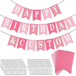 171 Pcs DIY Custom Banner Kit Make Your Own Customizable Sign for Birthday Wedding Party Decoration Include 20 Paper Pennant 148 Letters and Numbers 1 Rope 2 Threading Device (Pink)