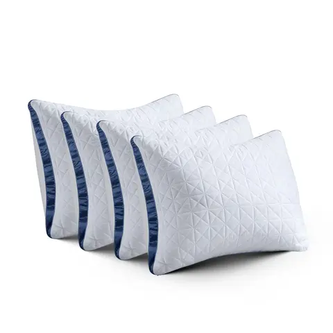 4-Pack Hotel Luxury Cooling Pillows for Sleeping - Down Alternative Gusset, Quilted Embossing, Double Piping, Flat Weave, Breathable, Supportive for Back-Side Sleepers, Machine Washable, Vacuum-Sealed Bed Stuff, Modern Home Decor Night Routine Essential