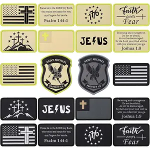 20 Pcs Christian Military Patches Verse Iron on Patches Faith Morale Patriotic Flag Hook and Loop for Hats Vest Dog Harness Veterans Day Gift, 3 x 2'', 10 Styles