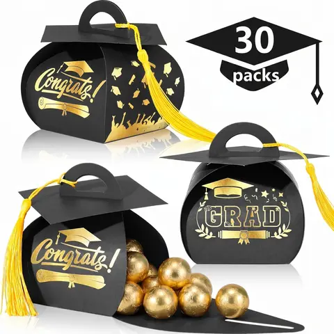 30 Pcs Graduation Cap Treat Containers with Tassels, Class of 2026 Leis & Gift Box Party Bags & Package, Congrats Grad Table Decor for Festive Party Bags & Gifts Supplies