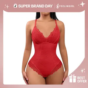 FeelinGirl Valentine's Day  OutdoorFun Sexy Low-back Ultra-versatile Lace Bodysuit tts Short Womenswear Comfort Tops Nylon Valentine's Day Gift
