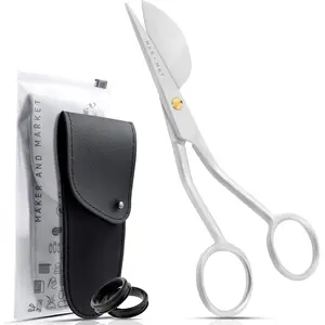 Applique Duckbill Blade 5.8 Inch - Bent Curved Offset Handle Scissors with Sleeve for Embroidery,,,, Sewing, Arts & Craft (Silver)