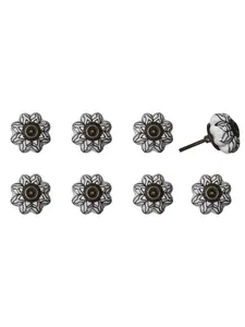 212 MAIN 8-Piece 1.5in Round Black & White Hand-Painted Ceramic-Metal Drawer Pulls Set - Unique Cabinet Knobs for Traditional Home Decor (Botanical Theme)