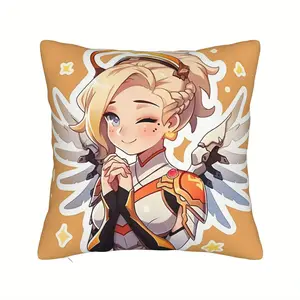 1PC Overwatch Pillowcase - Cute character design, zipper closure, machine washable polyester pillowcase, suitable for living room decoration, decorative pillowcase