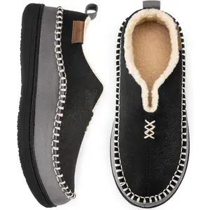 Men's Moccasin Slippers Memory Foam Indoor/Outdoor Warm Suede House Shoes with Fuzzy Sherpa Lining