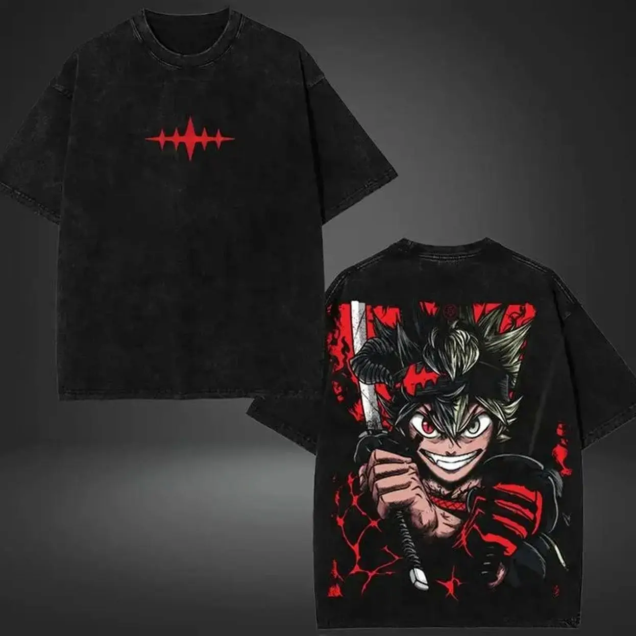 valentine shirts Asta weapon anti devil human devil form black Bulls Black Clover v16 Anime Double Printed Vintage Washed Tee Unisex T-shirt for Anime graphic Fabric Streetwear manga fantasy merch