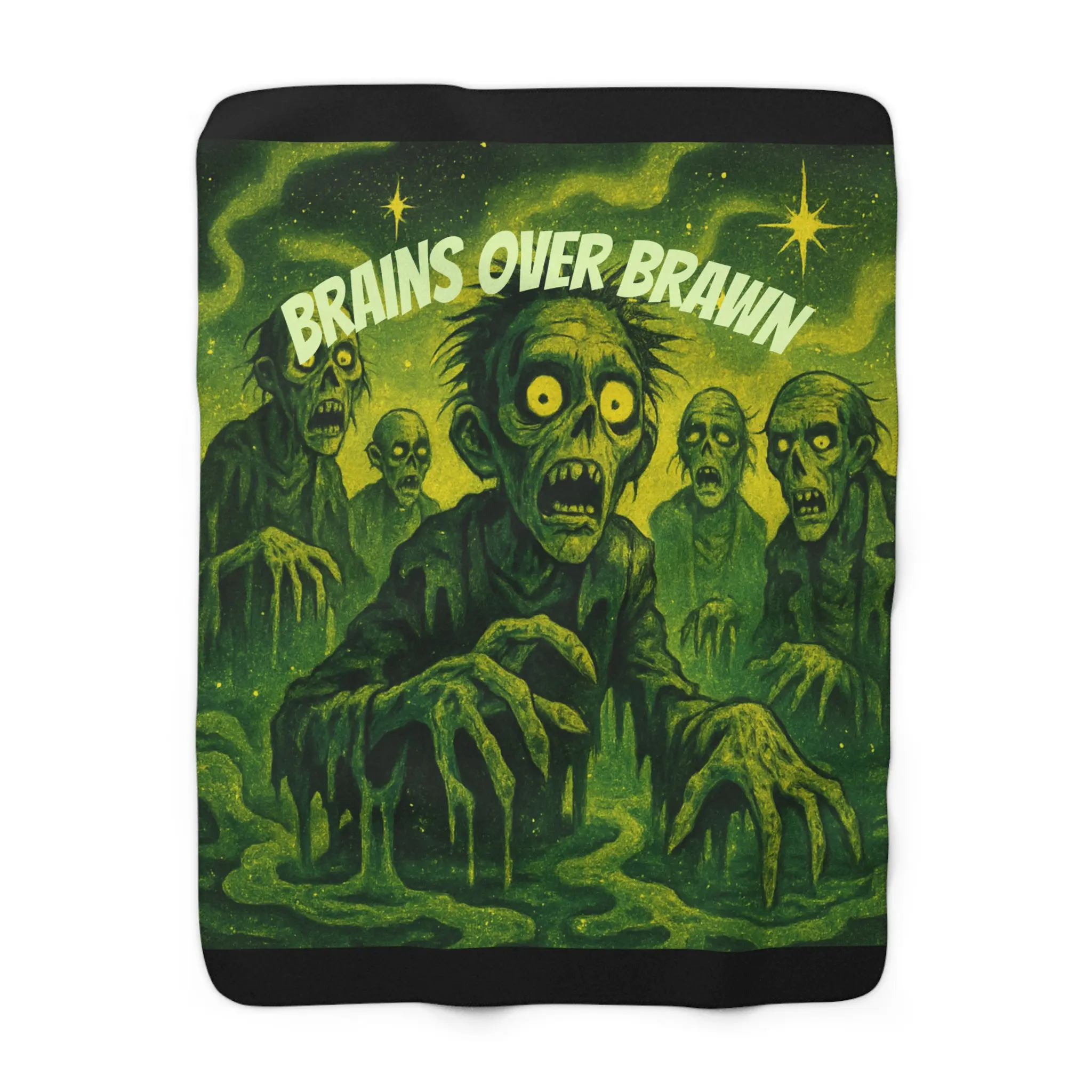 Sherpa Fleece Blanket, Halloween Zombie Blanket, Horror Lover Gift, Brain vs Brawn, Cozy Throw, Spooky Home Decor