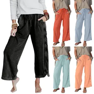 Matikkter Women's Casual Wide Leg Sweatpants High Waist Baggy Acid Wash Pants with Drawstring & Pockets in Multiple Colors for Comfortable Everyday Wear