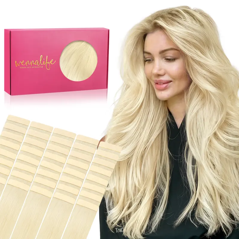 WENNALIFE 100g Tape in Hair Extensions Human Hair 40pcs 14-26 inch Platinum Blonde Hair Extensions Straight Tape in Extensions Remy Human Hair #sohochic #TikTokShopFallDealsForYou