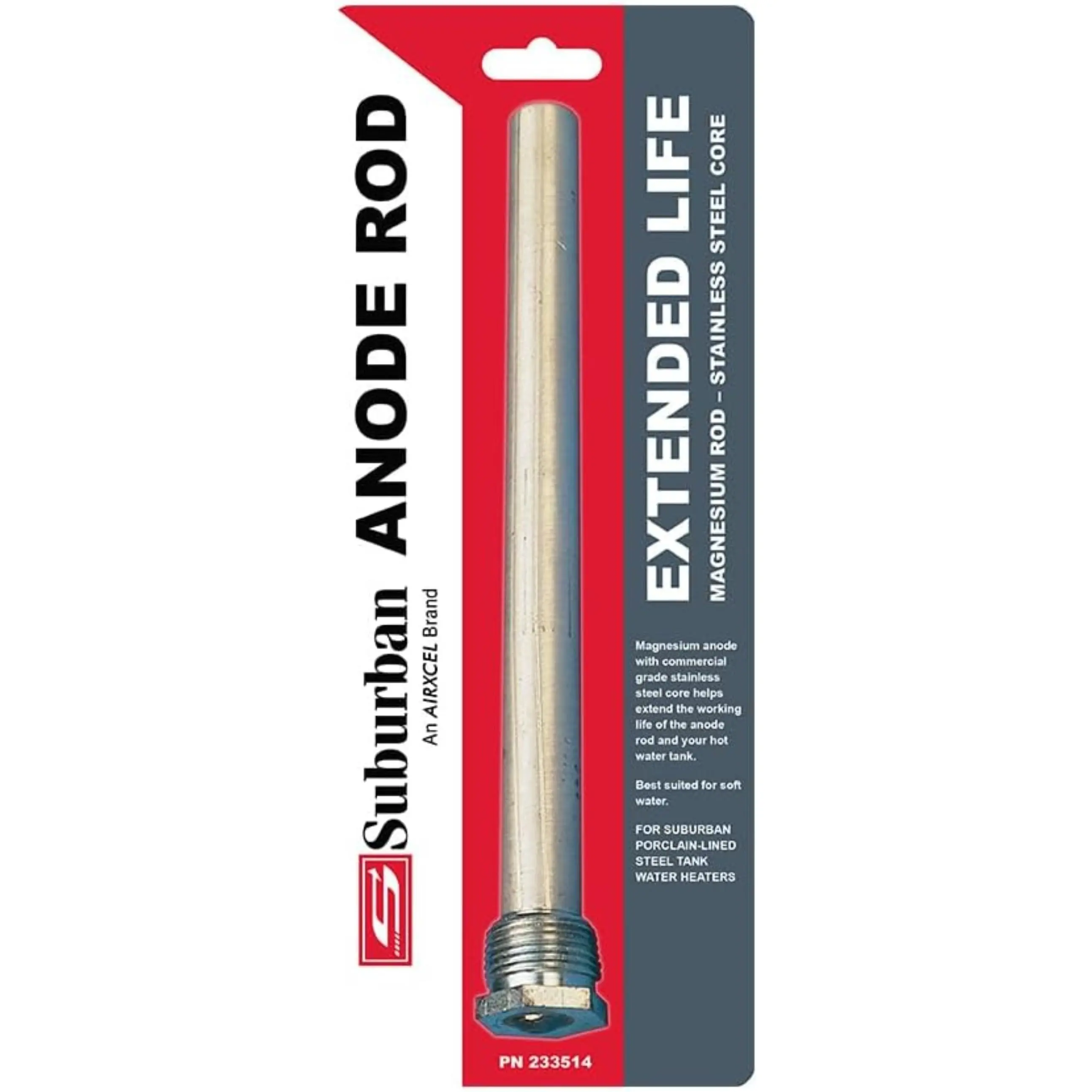 Magnesium Anode Rod for Water Heaters, Stainless Steel Construction, 9" Length, 3/4" Thread Size, Threaded Install Design, Extends Water Tank Lifespan (233514), 9 Inches