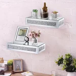 2pcs Mirror glass floating frame, decorative broken drill wall frame, used in bedroom, bathroom