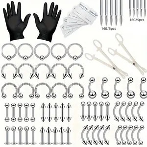94-Piece Silver-Tone Hypoallergenic Surgical Steel Starter Jewelry Set - Fashion Costume Earrings & Accessories for Outdoor Fun