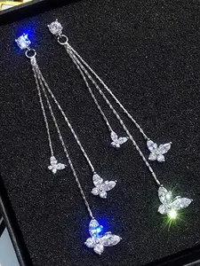 Elegant Long Crystal Dangle Butterfly Earrings for Women, Statement Earrings, Fashion Jewelry Gift, Sparkling Charm Ear Accessories