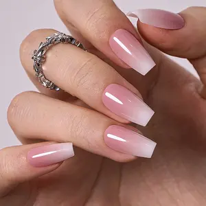 White Mist Gradient Press On Nails | CurvLife Nail | 30pcs Medium Square Fake Nails | Glossy Finish with Soft Blush Ombre | Easy to Apply, Comfortable & Long-Lasting | Ideal for Daily Commutes, Business Lunches, Tea Parties & Elegant Gatherings